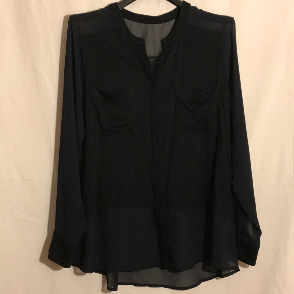 Ann Taylor Black Button Down Shirt w/Sheer Inserts